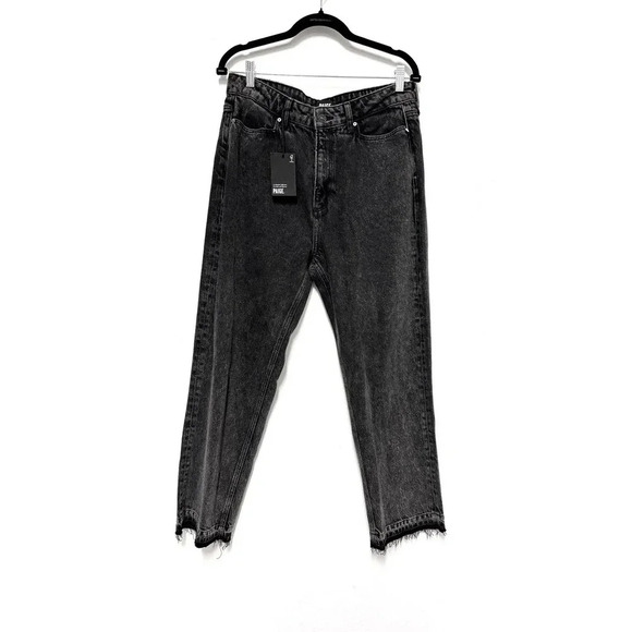 NWT $229 Paige Sarah Straight Ankle Black Denim Jean - Distressed Frayed Hem - Picture 4 of 10